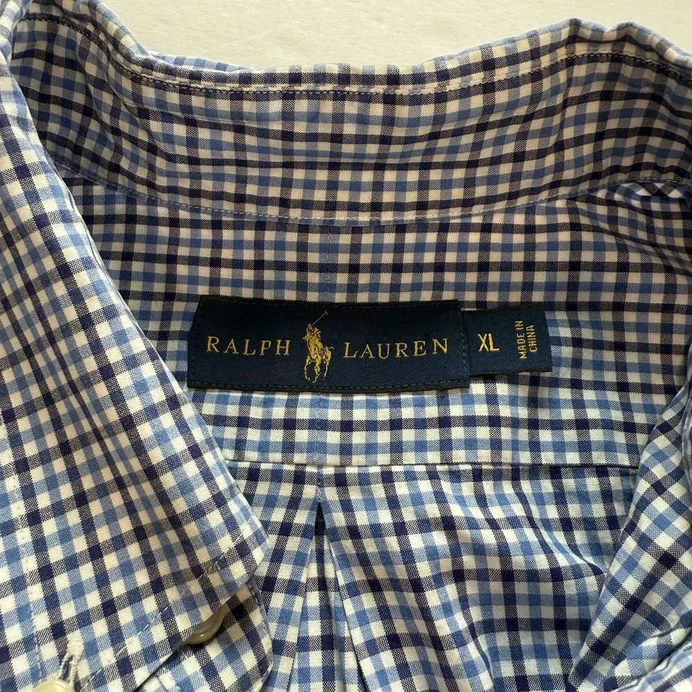Polo Ralph Lauren Blue Check Cotton Oxford Button Down Shirt Size XL‎